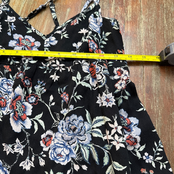 American Eagle Black Floral Strappy Tiered Mini Dress XS Whimsygoth - Picture 9 of 12